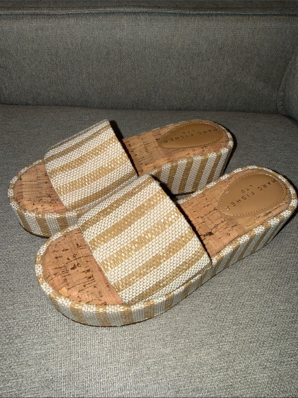 Marc Fisher Striped Cork Platform Sandals